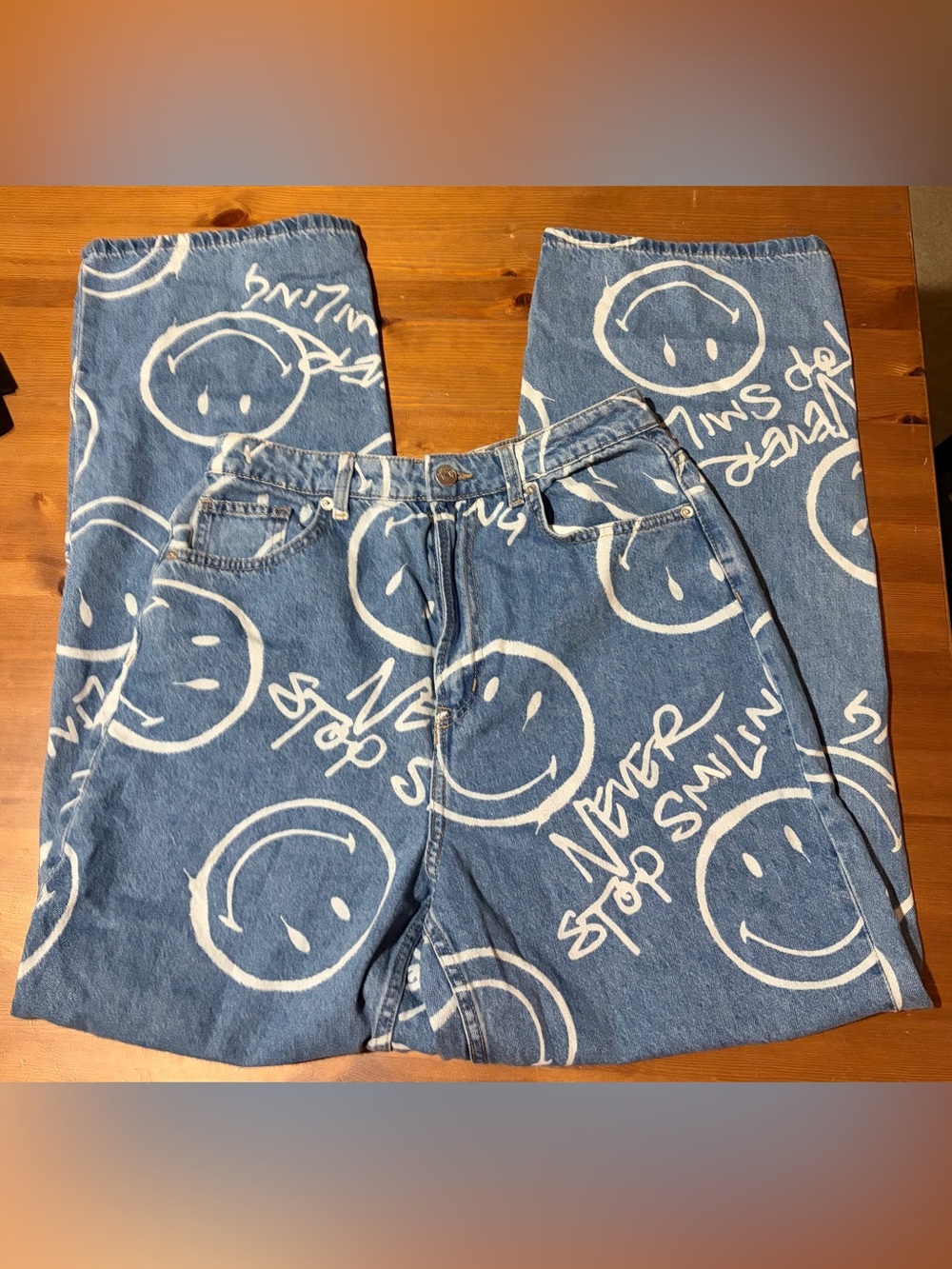 Smiley x H&M High-Rise Blue Wide-Leg Jeans - Picture 2 of 5